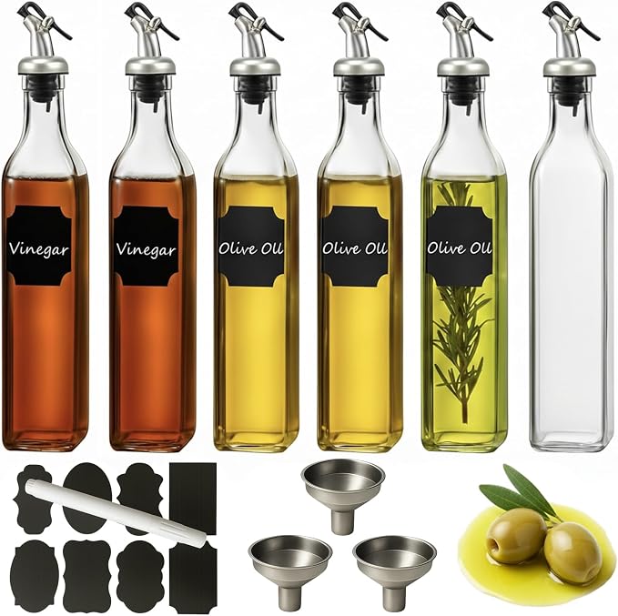 WERTIOO 6 PACK Glass Olive Oil Dispenser Bottle, 17 OZ/500ml Oil Dispenser by WERTIOO