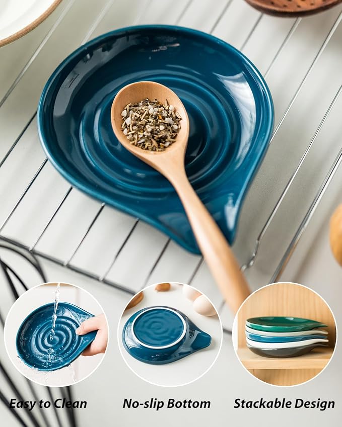 LAUCHUH Spoon Rest for Stove Top, Ceramic Spoon Holder for Kitchen Counter - Image 4