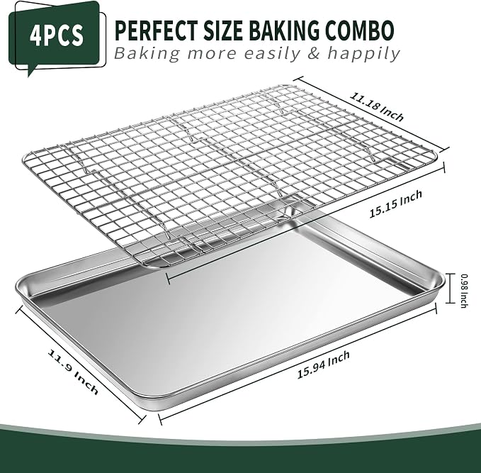 Jelly Roll Pan with Cooling Rack Set, CEKEE Stainless Steel Baking Sheet Tray - Image 2