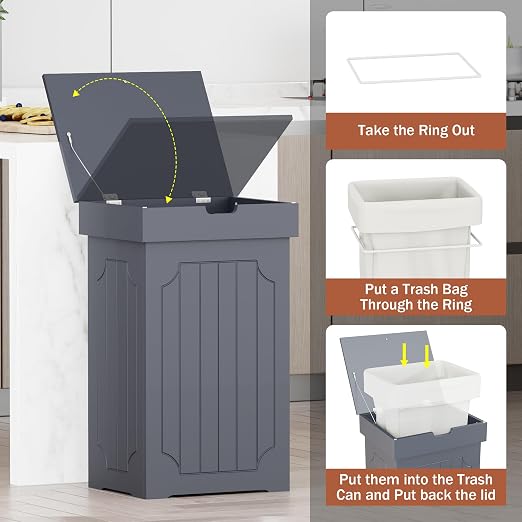 Function Home Trash Can Cabinet, 13 Gallon Kitchen Garbage Can, Wood Recycling - Image 9