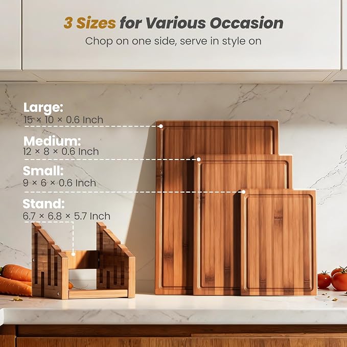 Bamboo Cutting Board Set of 3, Durable Wooden Chopping Boards - Image 3
