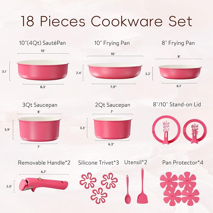 CAROTE 18Pcs Ceramic Cookware Set - Image 3