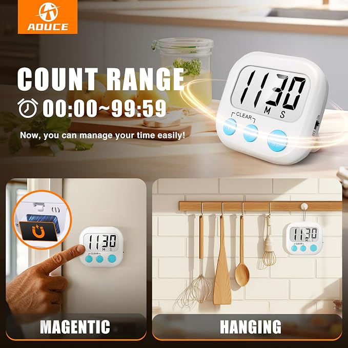 2 Pack Digital Kitchen Timer for Cooking Big Digits Loud Alarm Magnetic Backing - Image 3