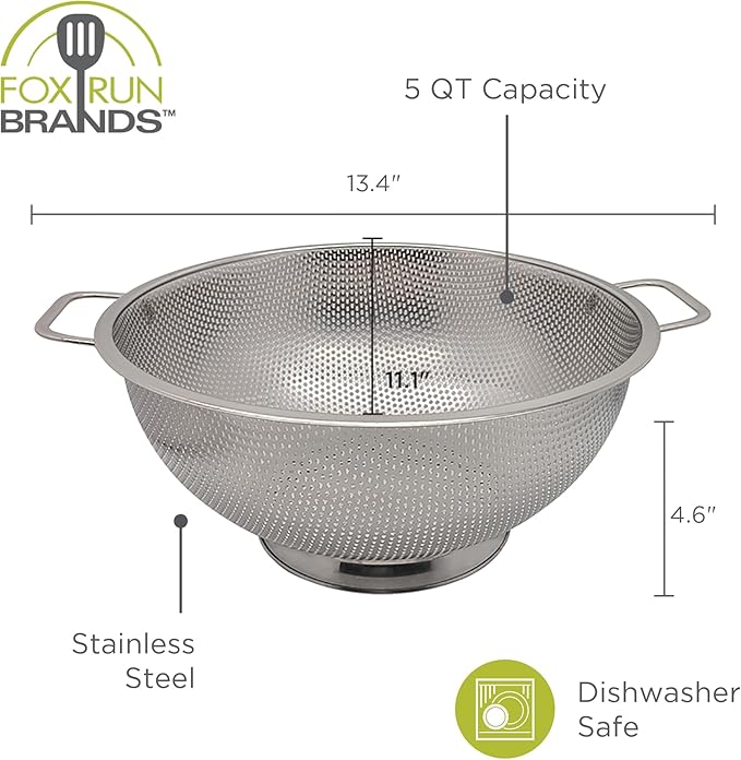 Fox Run Large Stainless Steel Colander, 5 Quart Pasta Strainer - Image 6