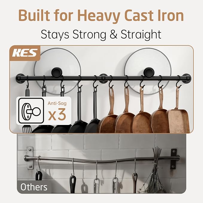 KES 130lb High-Capacity 32 Inch Pot Rack Wall Mounted - Image 4