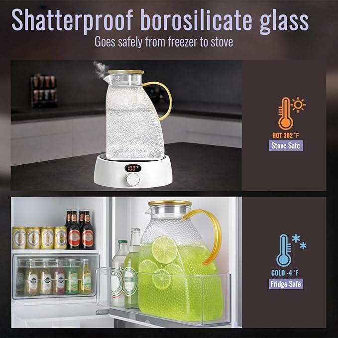 Glass Pitcher With Lid and Spout, 1.8 Liter 60 oz Glass Pitchers With Handle - Image 8