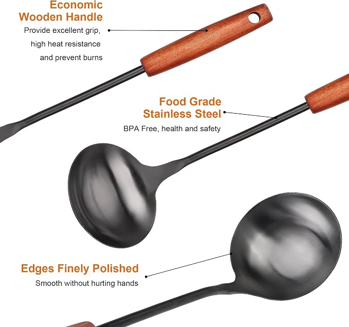 FJNATINH Soup Ladle, Food Grade 304 Stainless Steel Ladle, Large Metal Ladel - Image 4