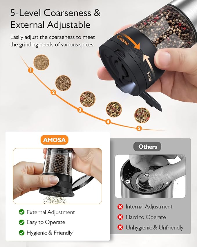 Electric Salt and Pepper Grinder Set, Upgraded 2-Speed Setting, External 5 - Image 3