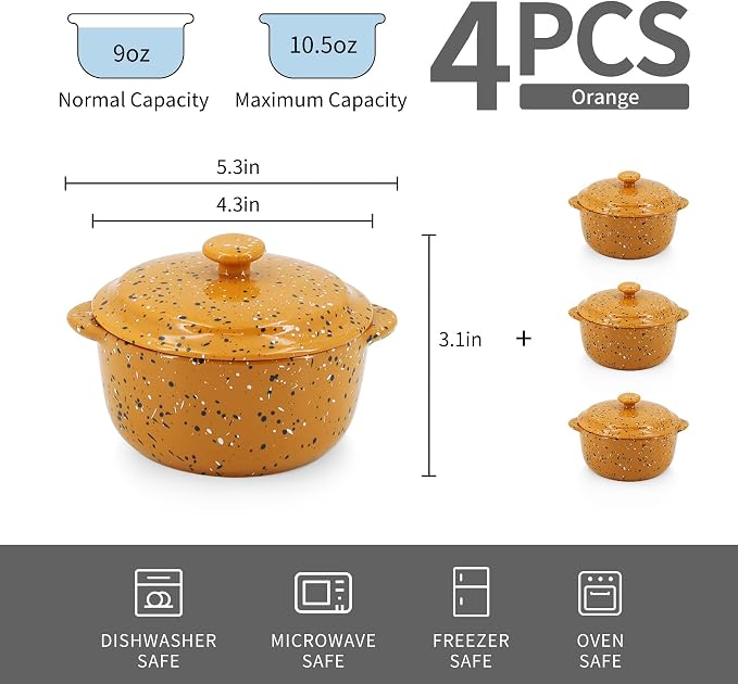 Stoneware Baking Ramekins Set of 4-10 Oz Mini Cocotte - Image 3
