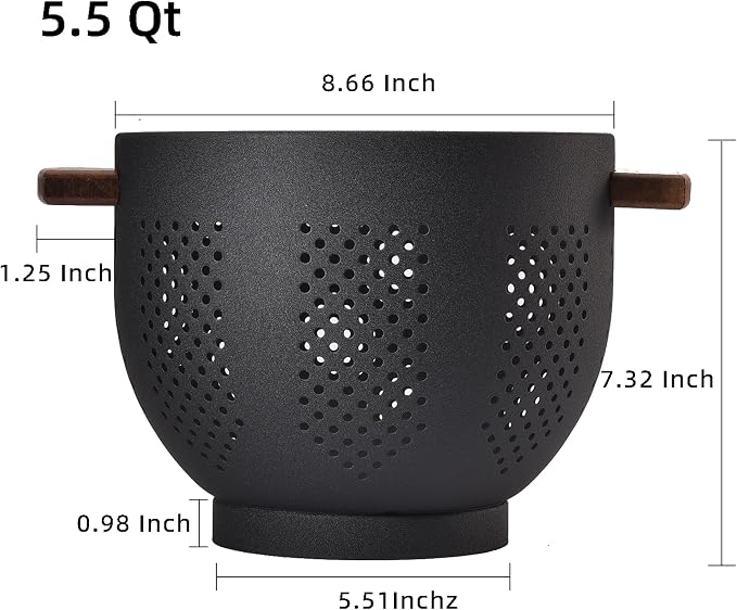 Metal Colander with Wood Handle and Stable Base, Powder Coated Steel Kitchen - Image 2