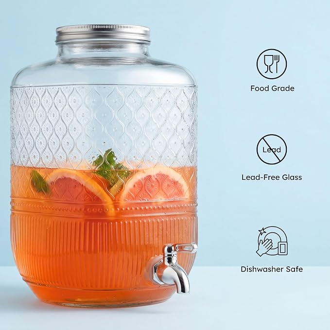 Godinger Drink Dispenser 2 Gallon, Large Glass Water Dispenser - Image 2