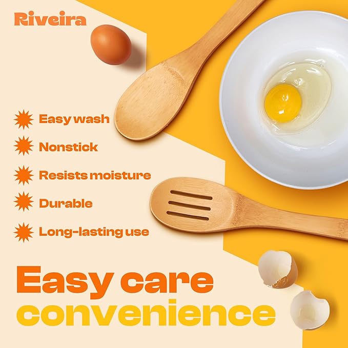 Riveira Bamboo Wooden Spoons for Cooking 3-Piece, Apartment Essentials Wood - Image 3