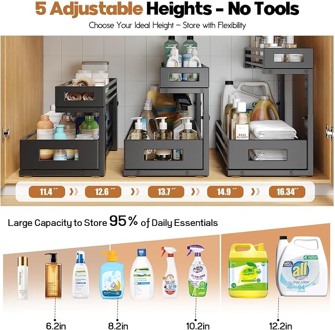 2-Pack Under Sink Organizer and Storage, 2-Tier L Shape Pull Out Cabinet - Image 7