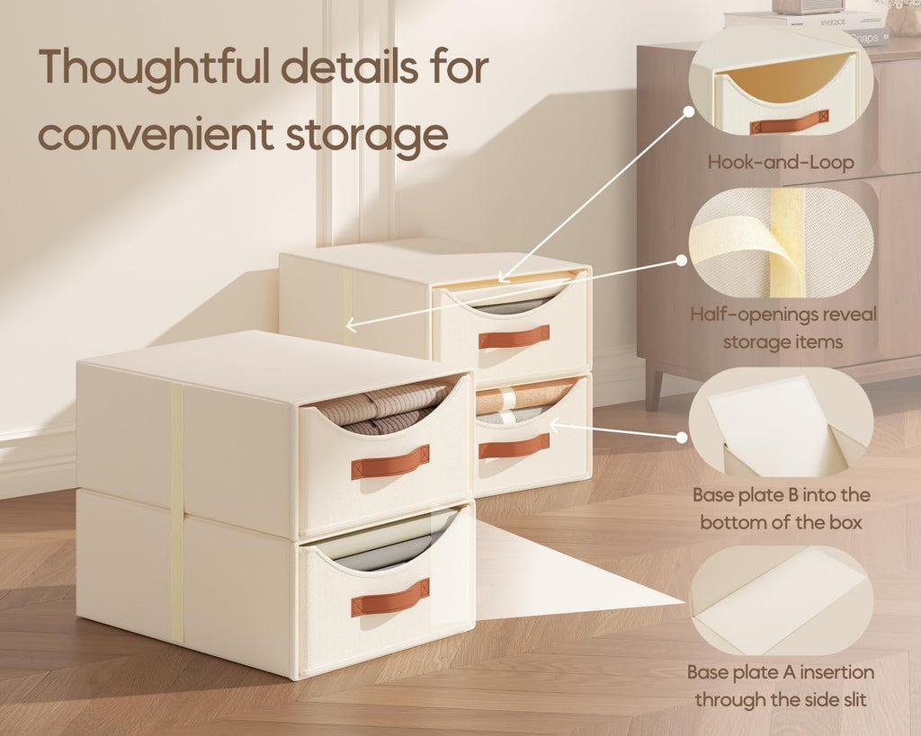 Stackable Storage Drawers - Large Collapsible Storage Bins with