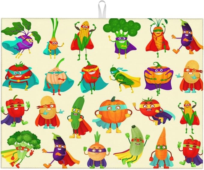 Colorful Cartoon Vegetable Dish Drying Mats, 18 x 24 inch Absorbent Microfiber by Unknown