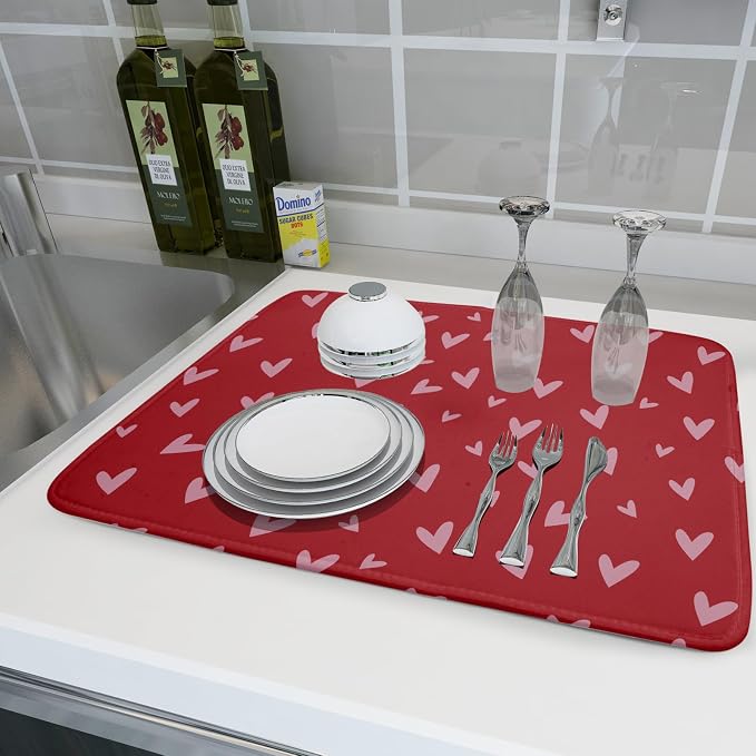 Valentines Dish Drying Mat for Kitchen Counter 18x24 Inch Valentine's Day Red - Image 6