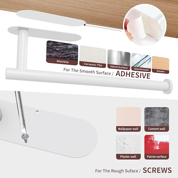 DEKAVA Under Cabinet Wall Mount Paper Towel Holder, Self-Adhesive Bar, - Image 6