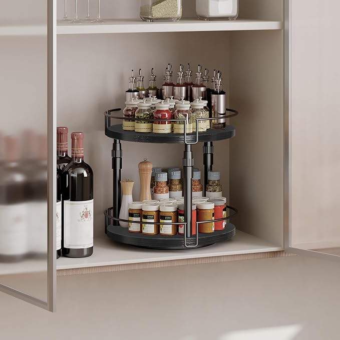 HOOBRO Lazy Susan Organizer Spice Rack, 2-Tier Height Adjustable Rotating Lazy - Image 8