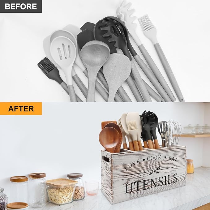 Rustic White Wooden Utensil Holder - Image 7