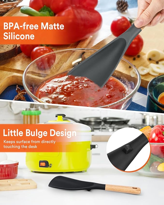 Cooking Spoon for Nonstick Cookwares, Wood Handle Spoon for Mixing, and Scrape - Image 5
