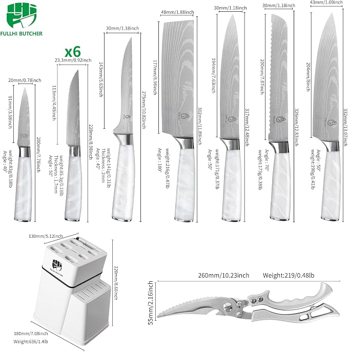 FULLHI 14pcs Block Knife Set, Chef's Knife Steak Knives Set - Image 2