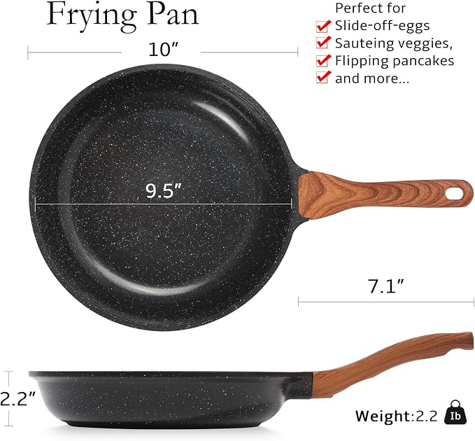 ESLITE LIFE Nonstick Ceramic Frying Pan Skillet, Non-Toxic Egg Omelette Kitchen - Image 2