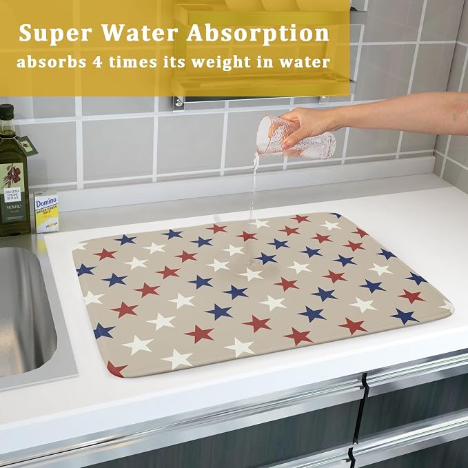Patriotic July of 4th Blue Red White Star Dish Drying Mat - Image 7