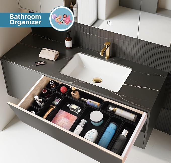 Kutesna 15 Piece Drawer Organizer Set, 3 Size Interlocking Plastic Storage Bins - Image 4