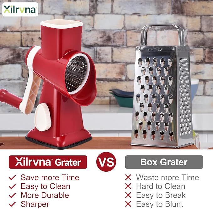 Rotary Cheese Grater with Handle Kitchen Shredder Slicer Grater Slicer Ice - Image 2