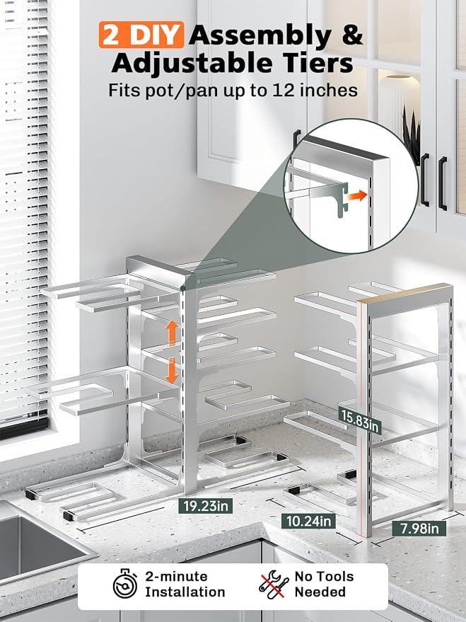 MUDEELA 8-Tier Pots and Pans Organizer under Cabinet, 15.83" Height Heavy Duty - Image 3