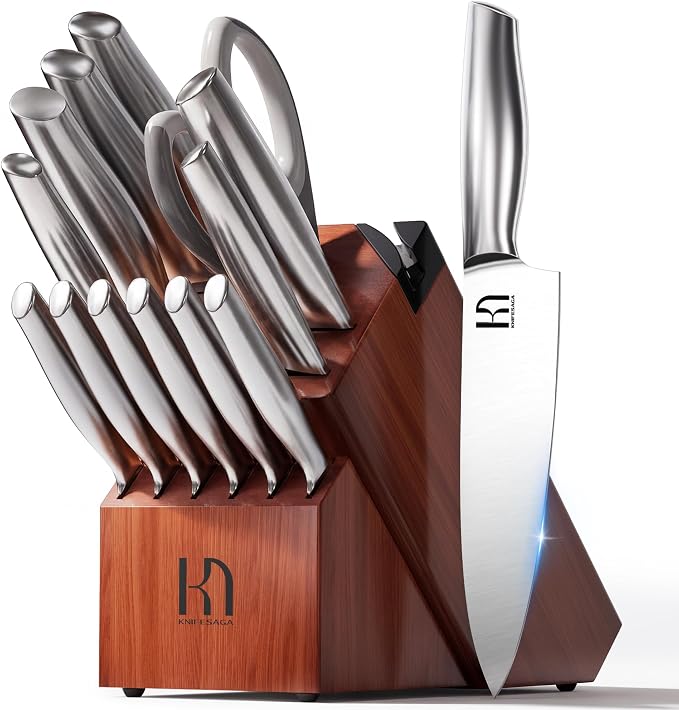 KnifeSaga Knife Set Premium, Japanese High Carbon Stainless Steel 14 Pcs by PushBoundariesforSharpness