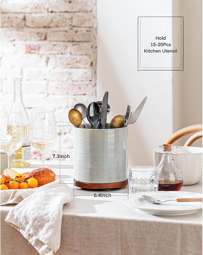 Utensil Holder, 360° Rotating Extra Large Ceramic Kitchen Utensil Holder - Image 6