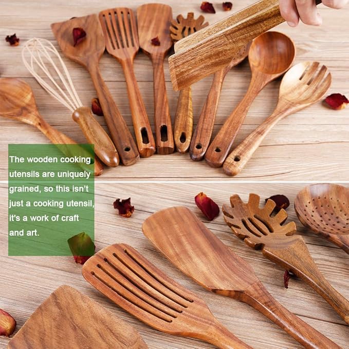Kitchen Utenails Set with Holder, Kitchen Wooden Utensils - Image 4