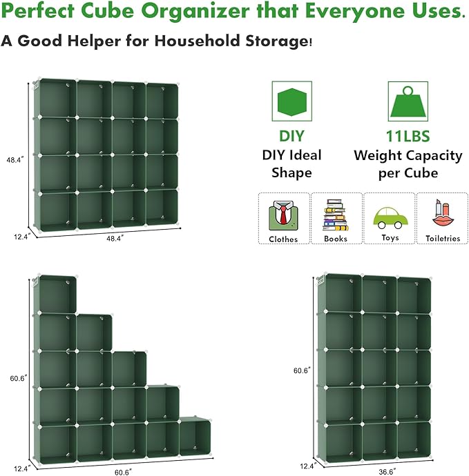 C&AHOME Cube Storage Organizer, 16-Cube Shelves Units, Plastic Storage Cubes - Image 2