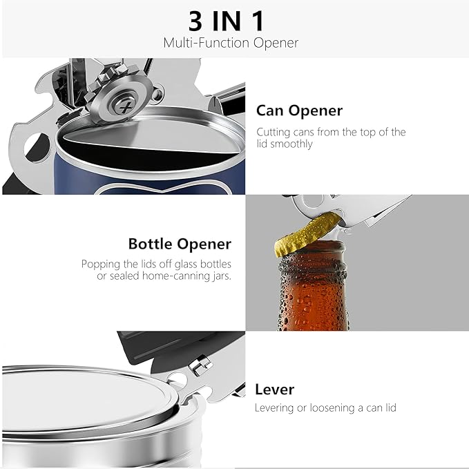Can Opener, Professional 3-In-1 Multifunctional Manual Can Openers Bottle Opener - Image 4