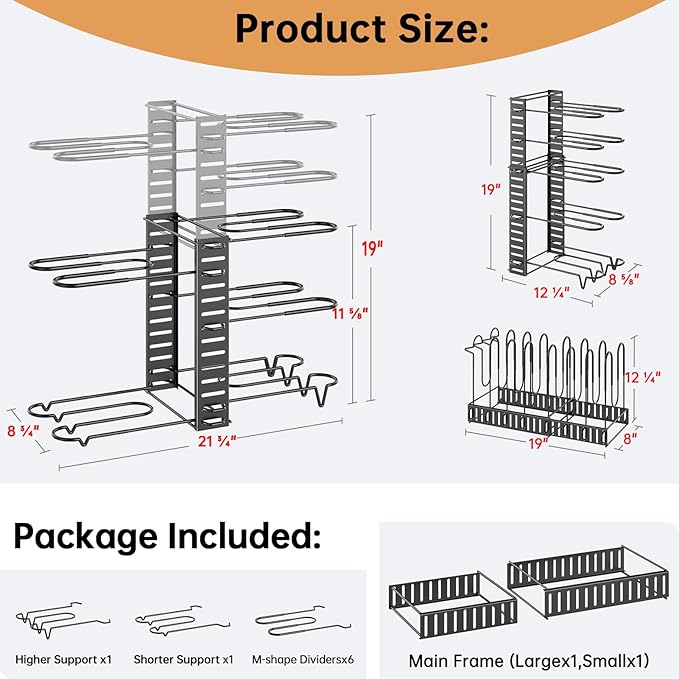 MUDEELA Pots and Pans Organizer Rack under Cabinet 8-Tiers Adjustable Pot Rack - Image 3