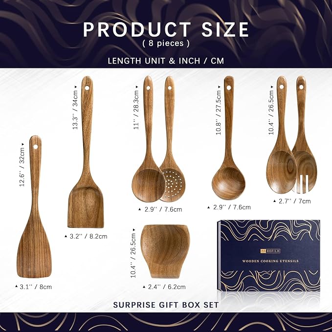 Wooden Spoons for Cooking, Nonstick Cooking Utensil Set - Image 2