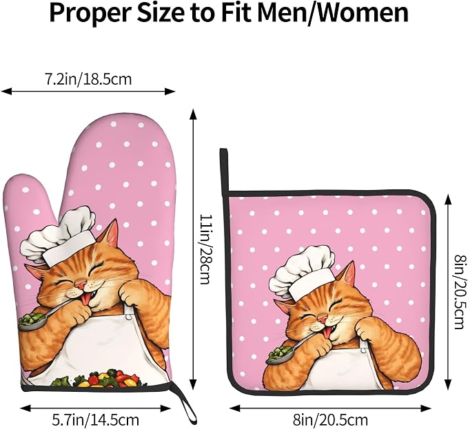 Cat Oven Mitts - Pink Oven Mitts and Pot Holders Sets of 2 Cute Kitten Cooker - Image 3
