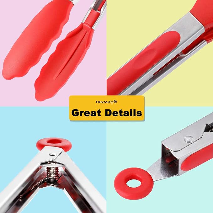 HINMAY Silicone Cooking Tongs 9-Inch Serving Tongs - Image 4