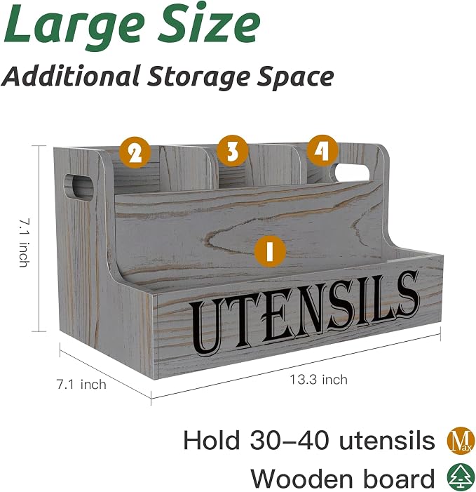 Suli Kitchen Utensils Holder, Wooden Utensil Organizer - Image 2