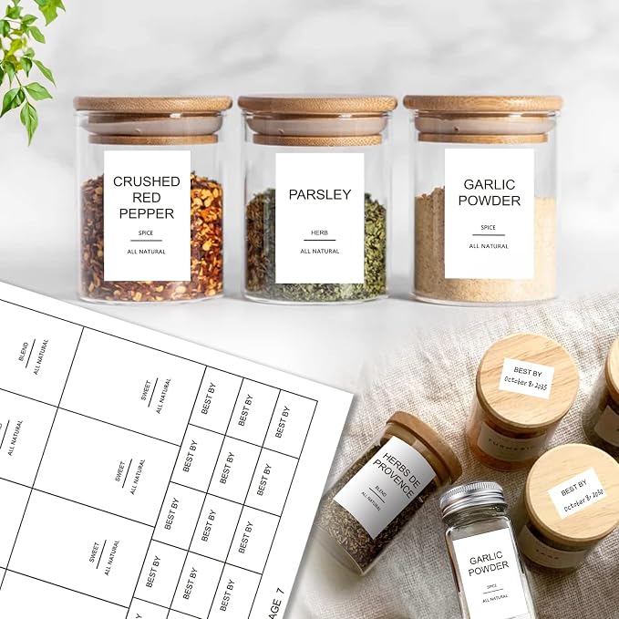 GPOVVIMX 191 Spice Jar Labels Preprinted Minimalist Stickers - Image 5