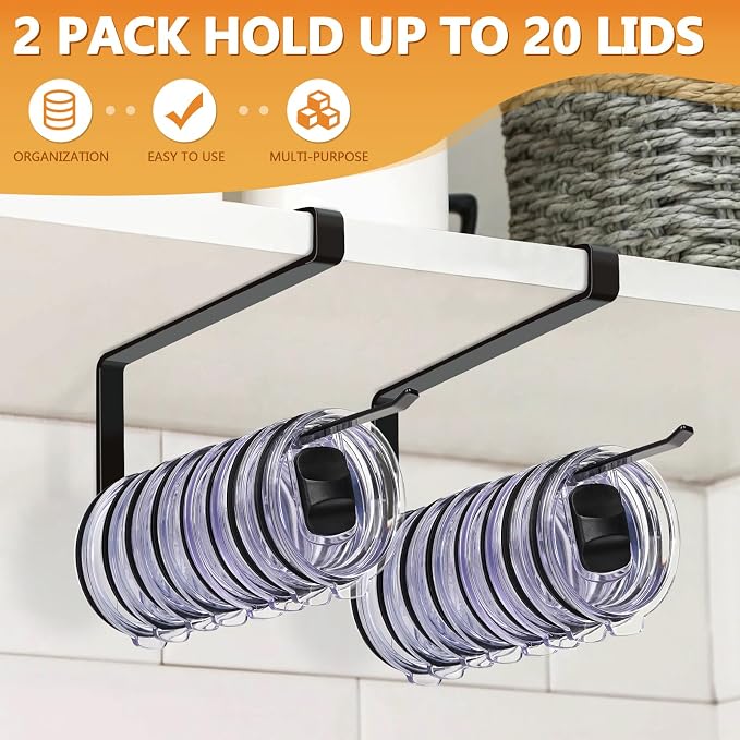 Tumbler Lid Organizer 2 Pack Tumbler Lid Storage Hook Up to 20 Lids, Space - Image 2