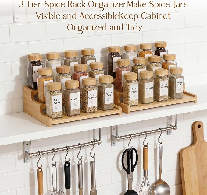 Organizer of Cabinet Special Seasoning, 12in Bamboo 3 Tiered Spice Rack，Used - Image 4