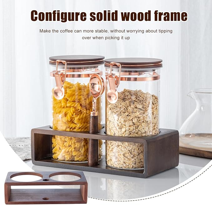 Glass Coffee Canister Set with Wooden Shelf, 2 Pack 45oz Airtight Food Storage - Image 7