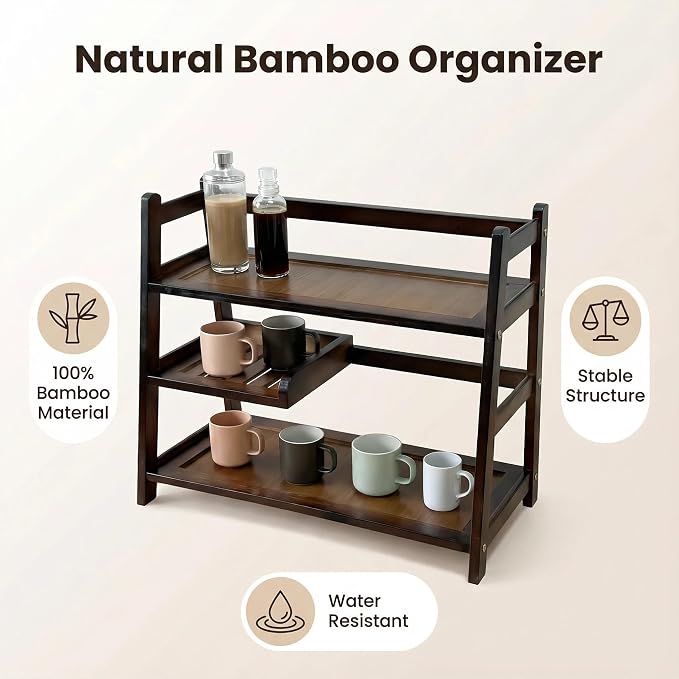 3 Tier Bamboo Matcha Station, coffee station organizer Shelf - Image 3