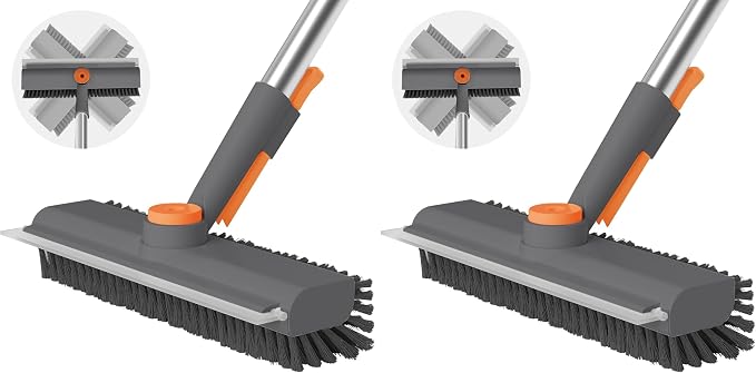 Floor Scrub Brush with Long Handle, 3 in 1 Scrape and Heavy-Duty Stiff Bristle by AIRU