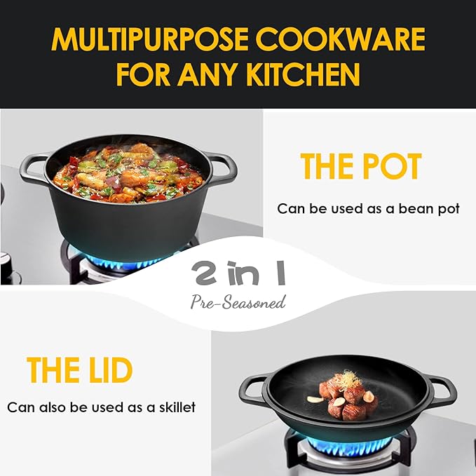 EDGING CASTING 2-in-1 Pre-Seasoned Cast Iron Dutch Oven Pot - Image 4