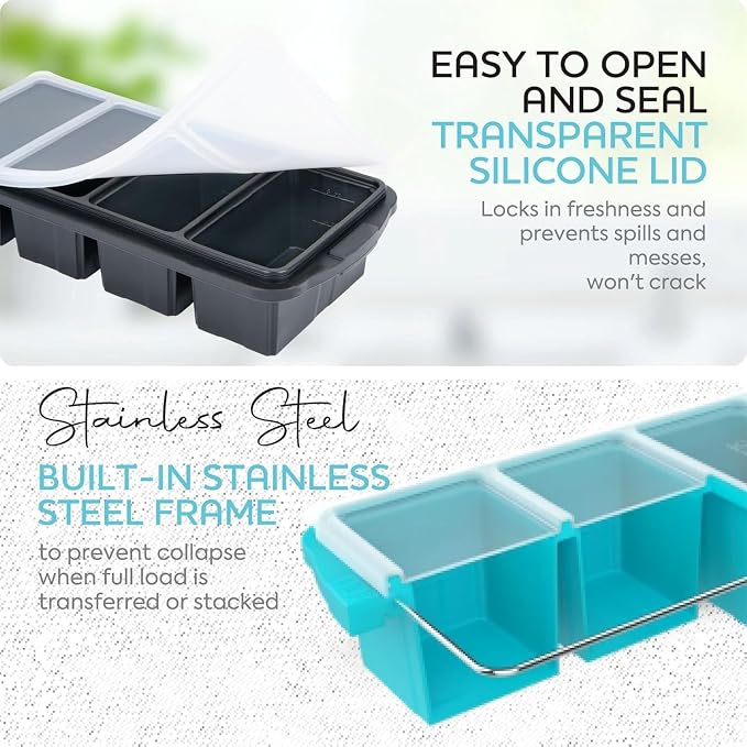 Silicone Freezer Tray With Lid-Soup Freezer Container molds-Large Ice Cube Tray - Image 5