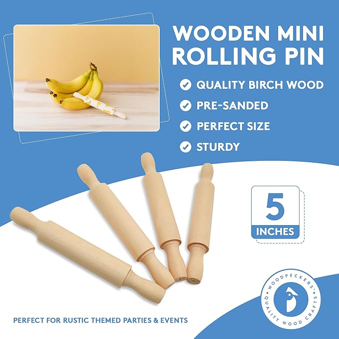 Wooden Mini Rolling Pin, 5 Inches Long, Crafting and Imaginative Play, by - Image 3