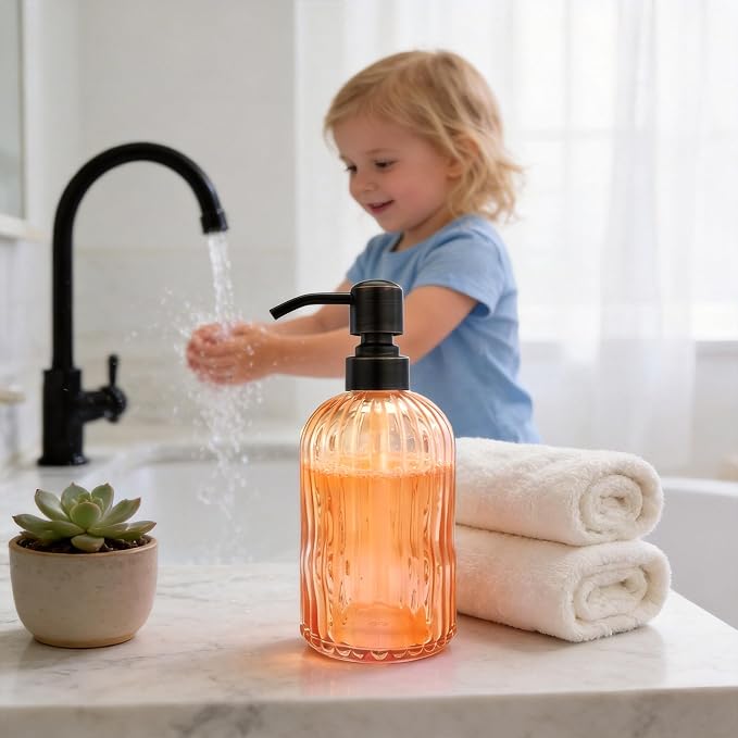 16 OZ Orange Glass Soap Dispenser, Kitchen Hand Soap Dispenser - Image 3